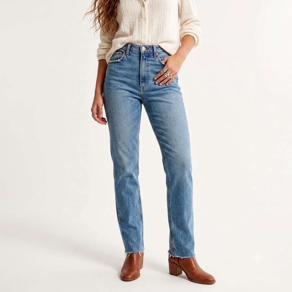 Tall ABERCROMBIE & FITCH Curve Love Slim Straight Ultra High Rise Jean Denim